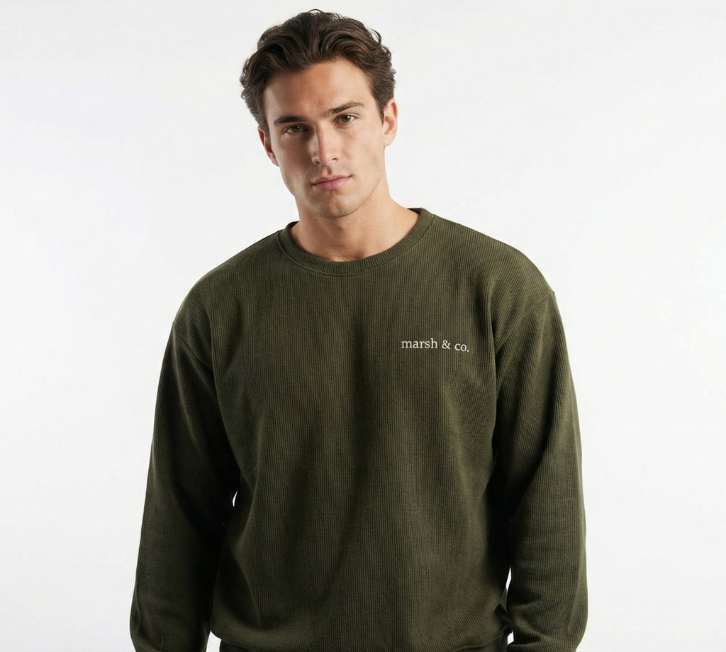 Oversized Cropped Knit Sweatshirt : Olive Green