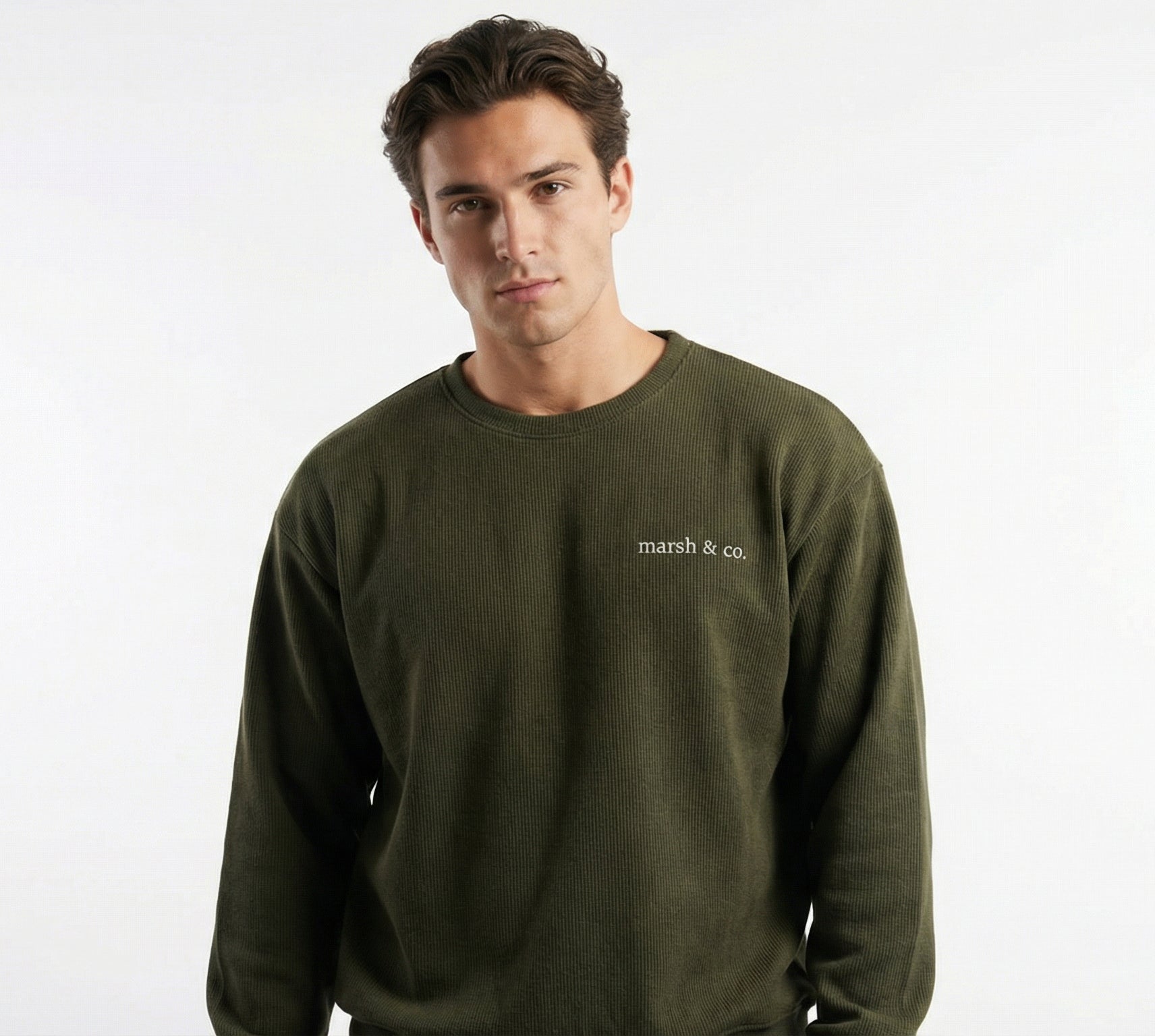Oversized Cropped Knit Sweatshirt : Olive Green
